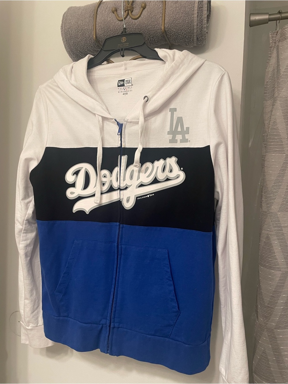 Women’s New Era LA Dodgers Colorblock Zip Hoodie - White/Black/Royal Blue Size L